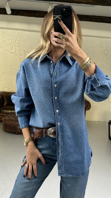 Taş Baskılı Denim Gömlek