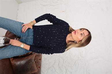 Taş Baskılı Lacivert Transparan Kazak