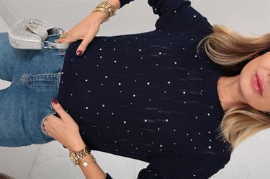 Taş Baskılı Lacivert Transparan Kazak