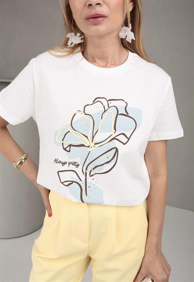 Taş Baskılı Nakışlı Basic Tshirt