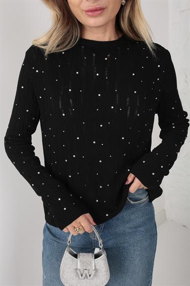 Taş Baskılı SiyahTransparan Kazak