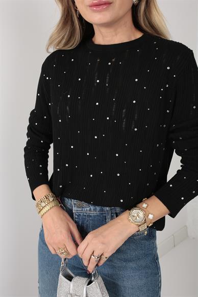 Taş Baskılı SiyahTransparan Kazak