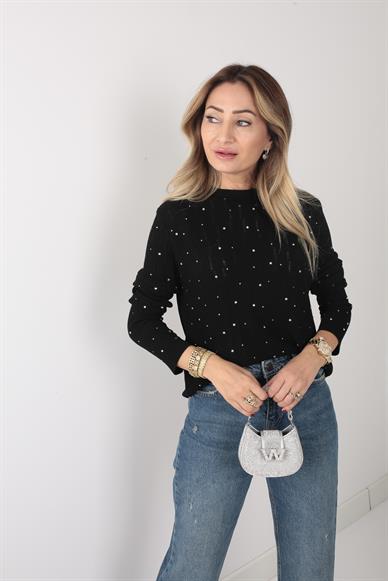 Taş Baskılı SiyahTransparan Kazak