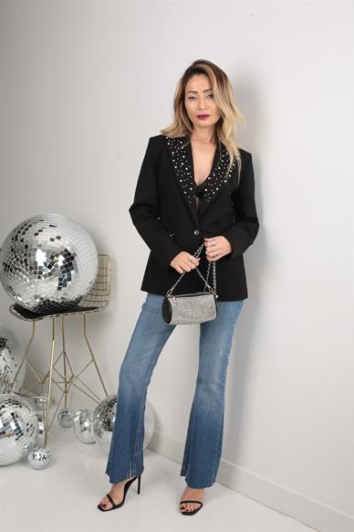 Taş Çakımlı Slimfit Siyah Blazer Ceket