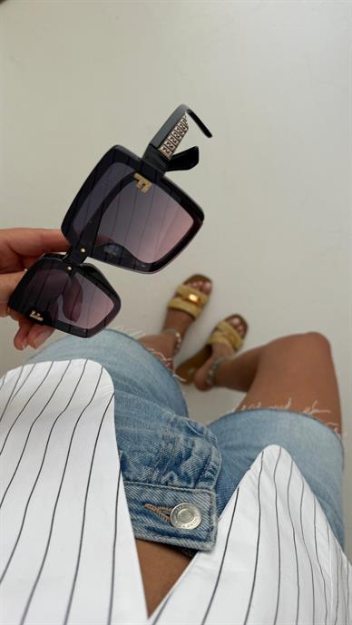 Taş Detay Siyah Kemik Çerçeveli Gözlük(8393)