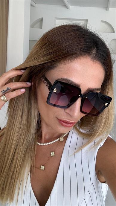 Taş Detay Siyah Kemik Çerçeveli Gözlük(8393)