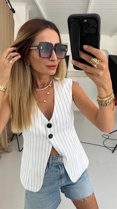 Taş Detay Siyah Kemik Çerçeveli Gözlük(8393)