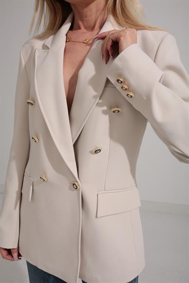 Taş Gold Düğme Kruvaze Blazer Ceket