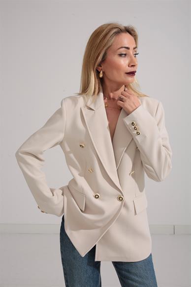 Taş Gold Düğme Kruvaze Blazer Ceket