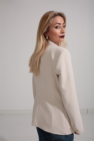 Taş Gold Düğme Kruvaze Blazer Ceket
