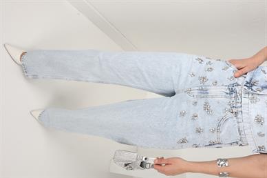 Taş İşli Buz Mavi Denim Takım