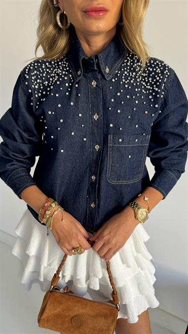 Taş İşli Kısa Denim Gömlek