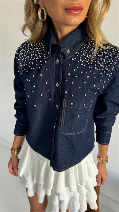 Taş İşli Kısa Denim Gömlek
