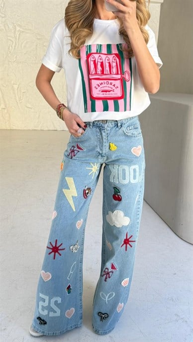 Taş İşli Nakışlı Palazzo Jean (4745)