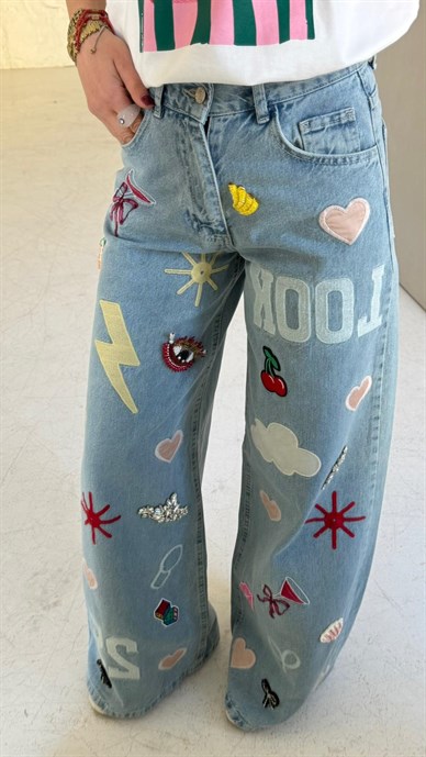 Taş İşli Nakışlı Palazzo Jean (4745)