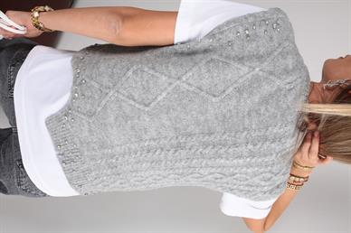 Taş İşli Yürütmeli Gri Süveter