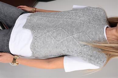 Taş İşli Yürütmeli Gri Süveter