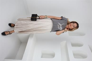 Taş Rengi Karslı Beli Lastikli Etek