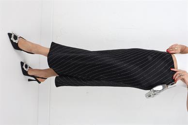 Taşlı Siyah  Saten Etek