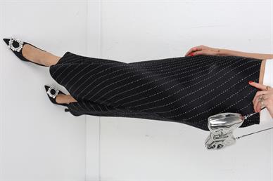 Taşlı Siyah  Saten Etek