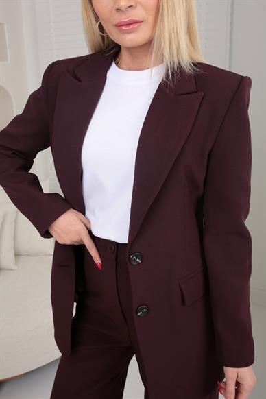 Tek Düğme Kapak Cepli Koyu Mürdüm Blazer