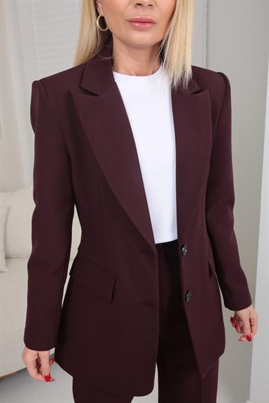 Tek Düğme Kapak Cepli Koyu Mürdüm Blazer
