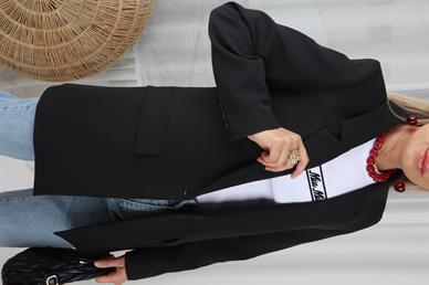 Tek Düğme Kapak Cepli Siyah Blazer Ceket