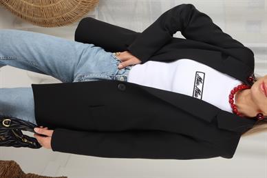 Tek Düğme Kapak Cepli Siyah Blazer Ceket