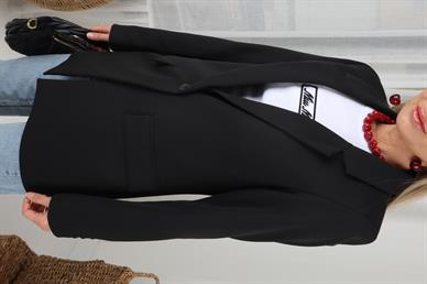 Tek Düğme Kapak Cepli Siyah Blazer Ceket