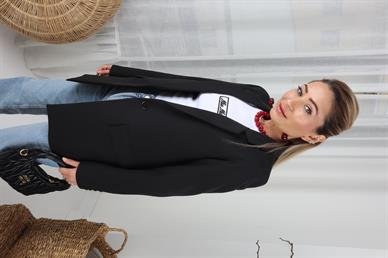 Tek Düğme Kapak Cepli Siyah Blazer Ceket