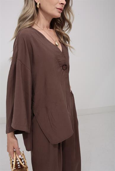 Tek Düğme V Yaka Kahve Tensel Takım