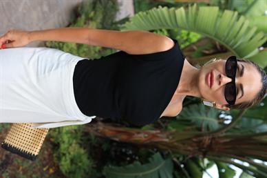 Tek Omuz Drapeli Siyah Penye Bluz