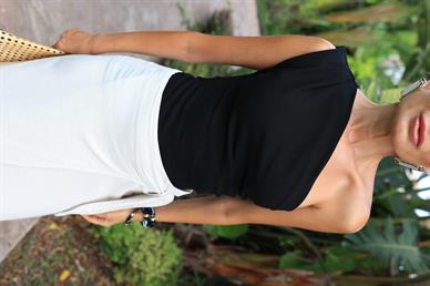 Tek Omuz Drapeli Siyah Penye Bluz