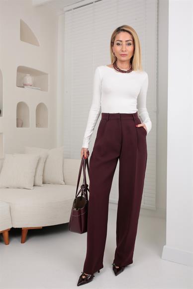 Tek Pile Mürdüm Palazzo Pantolon