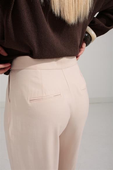 Tensel Kumaş Bej Bol Paça Pantolon