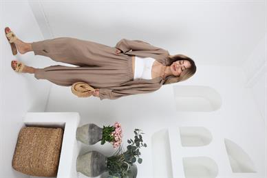 Tensel Kumaş Vizon Gömlekli Takım