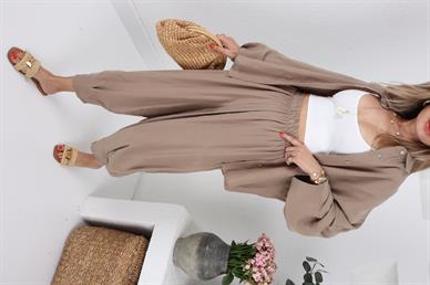 Tensel Kumaş Vizon Gömlekli Takım