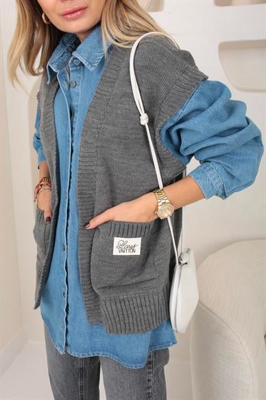 Triko Detay Çıtçıtlı Denim Gömlek