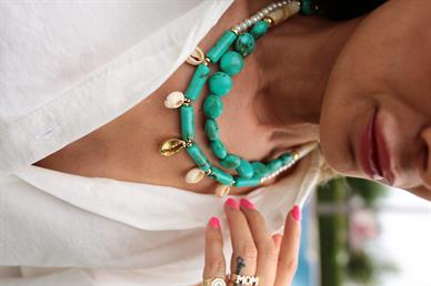 Turkuaz Detay Boru Boncuk Kolye