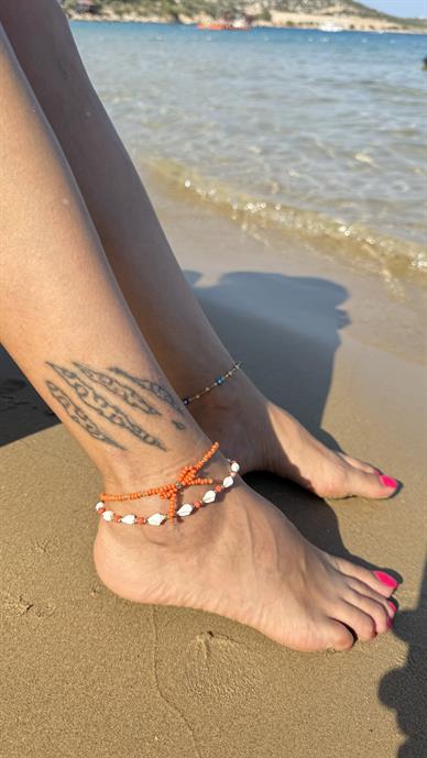 Turuncu Fiyonklu Boncuk Halhal