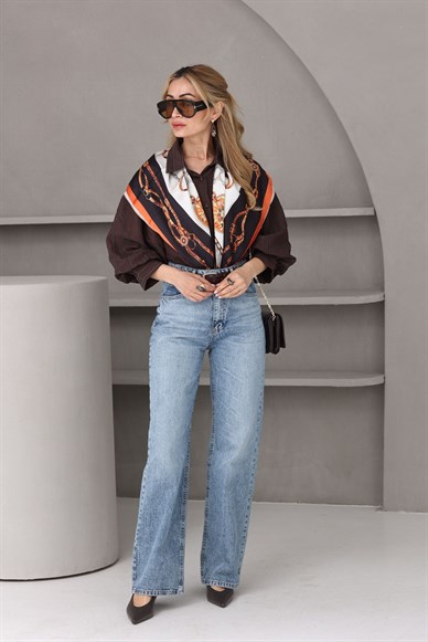 Turuncu Zincir Desenli Şal (90*90)