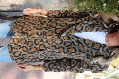 Tüylü Leopar Desen Blazer Ceket