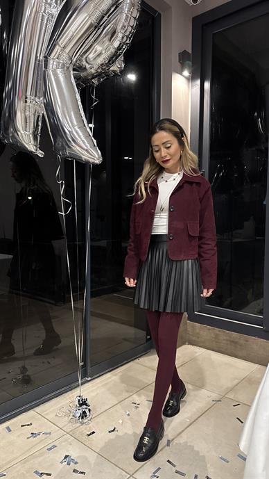 Üç Düğmeli Kısa Bordo Süet Ceket