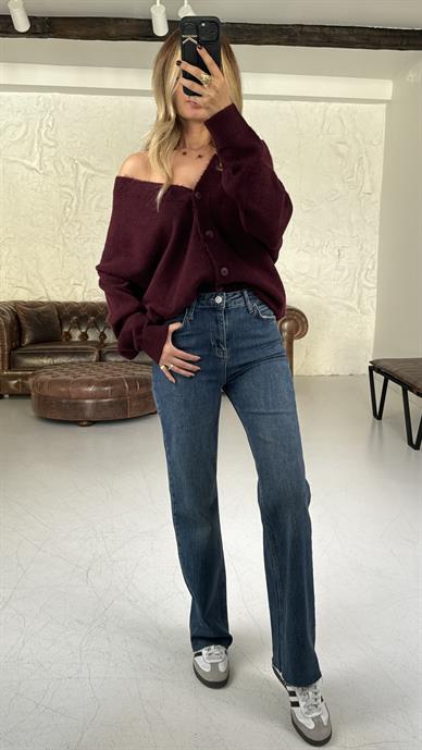 V Yaka Biyeli Bordo Hırka