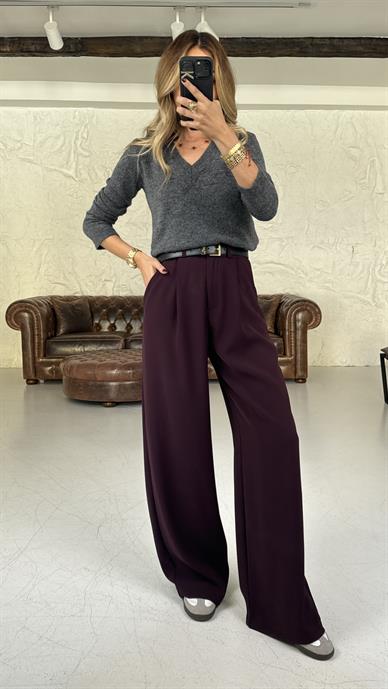 V Yaka Füme  Düz Basic Kazak