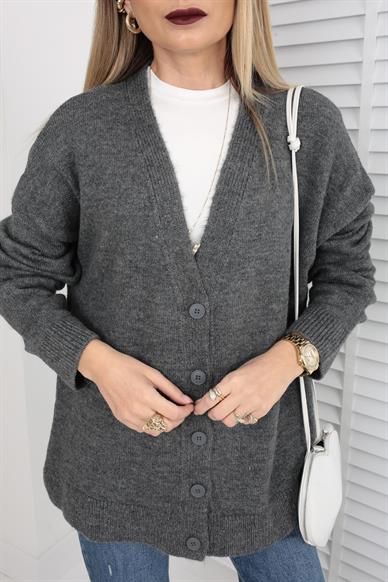 V Yaka Füme Düz Hırka