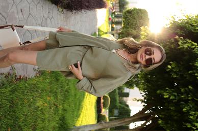 V Yaka Haki Keten Şort Gömlek Takım