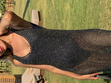 V Yaka Simli Ajurlu Triko Elbise