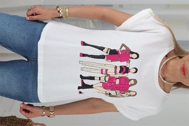 Vatkalı Kadın Baskılı Ekru Tshirt