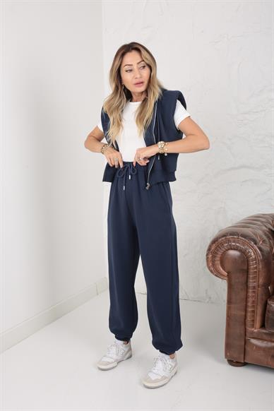 Vatkalı Kolsuz Lacivert Eşofman Takımı